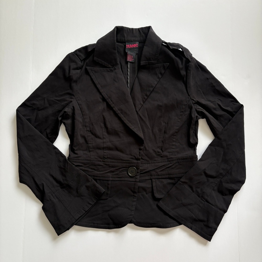MANIC Womens Size 7 Black Blazer Jacket Fitted Military Y2K Epaulet